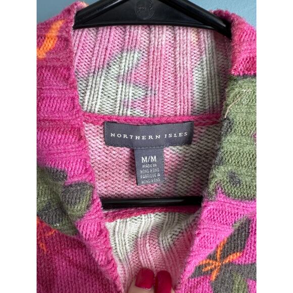 Northern Isles Pink Floral Wool Blend Mock Neck Sweater - Picture 4 of 6